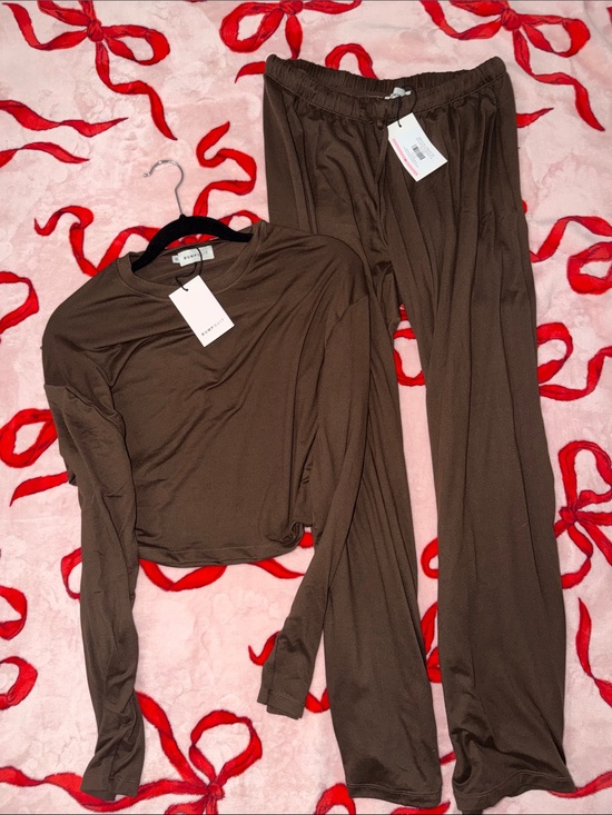 Bumpsuit Other - BUMPSUIT: Brown Long Sleeve Crop Top & Wide Leg Pant Lounge Set